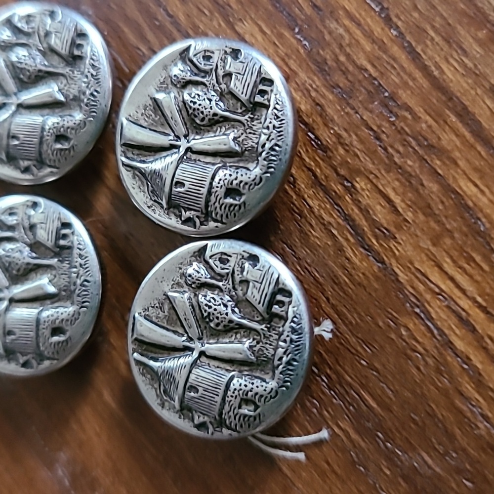 Vintage Silver Buttons with Windmill Design - Picture 2 of 5